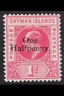1907 VARIETY.  One Halfpenny On 1d Carmine Surcharge Bearing An Early Stage SLOTTED FRAME Variety (position L 1/4), SG 1 - Iles Caïmans