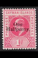 1907 VARIETY.  One Halfpenny On 1d Carmine Surcharge Bearing An Early Stage SLOTTED FRAME Variety (position L 1/4), SG 1 - Kaimaninseln