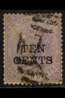1885  10c On 16c Pale Violet Wmk CC Surcharge, SG 161, Used With Numeral Postmark, Lightened Pen Stroke, Light Creases,  - Ceylan (...-1947)