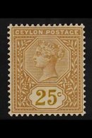 1886  25c Yellow Brown, Variety "value In Yellow", SG 198a, Very Fine Mint. For More Images, Please Visit Http://www.san - Ceylon (...-1947)