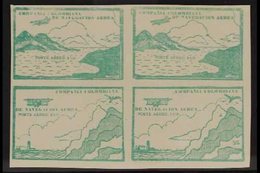 1920 SCADTA - IMPERF BLOCK OF 4.  10c Green Top Left Corner Imperf SE-TENANT BLOCK Of 4 (positions 1/2 & 7/8), Containin - Colombie
