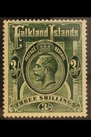 1921  3s Slate Green, Wmk Script, SG 80, Very Fine Mint. For More Images, Please Visit Http://www.sandafayre.com/itemdet - Falkland