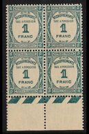 POSTAGE DUES  1927-31 1f Deep Bluish Green (Yvert 60, SG D459), Never Hinged Mint Lower Marginal BLOCK Of 4, Fresh. (4 S - Autres & Non Classés