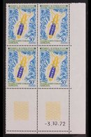 TAAF  1973 Insects Complete Set, Yvert 49/51, Superb Never Hinged Mint Lower Right Corner DATE BLOCKS Of 4, Very Fresh.  - Autres & Non Classés