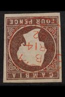 1874 VARIETY.  4d Brown, CC Wmk, Imperf With WATERMARK INVERTED Variety, SG 5w, Superb Used With Four Good To Large Marg - Gambie (...-1964)