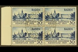 FRENCH ZONE  BADEN 1949 30pf Blue Engineers' Congress (Michel 46 I, FB46), Superb Used Marginal BLOCK Of 4 With Central  - Autres & Non Classés