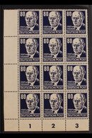 1952-53  80pf Blackish Blue Thalmann Ordinary Paper (Michel 339z, SG E94), Never Hinged Mint Lower Left Corner BLOCK Of  - Autres & Non Classés