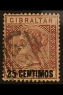 1889  25c On 2d Brown - Purple "BROKEN N" Variety, SG 17b, Fine Used For More Images, Please Visit Http://www.sandafayre - Gibraltar