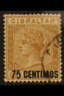 1889  75c On 1s Bistre "Short Foot On 5" Variety, SG 21a, Fine Used For More Images, Please Visit Http://www.sandafayre. - Gibraltar