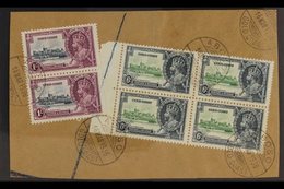 1935 SILVER JUBILEE VARIETY  A Large "Registered" Piece Bearing A Marginal Block Of 4 X 6d Green & Indigo (SG 115) & A V - Côte D'Or (...-1957)