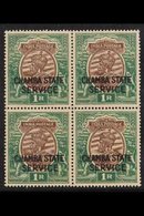 CHAMBA  OFFICIALS 1927-39 1r Chocolate & Green Overprint, SG O57, Never Hinged Mint BLOCK Of 4. For More Images, Please  - Autres & Non Classés