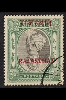 RAJASTHAN  1950 3a Black & Green Overprint On Jaipur, SG 21, Very Fine Used With Corner Cds Cancel, Fresh. For More Imag - Autres & Non Classés