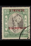 RAJASTHAN  1950 3a Black & Green Overprint On Jaipur, SG 21, Very Fine Used With Corner Cds Cancel, Fresh. For More Imag - Andere & Zonder Classificatie