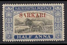 SAURASHTRA  OFFICIAL 1949 ½a Black & Deep Blue "SARKARI" Overprint, SG O21, Never Hinged Mint, Showing Damaged First 'A' - Other & Unclassified