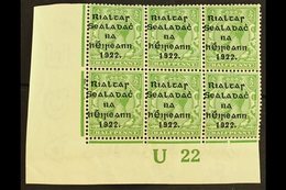 1922  Thom Wide Setting ½d Green, Lower Left Corner "U22" Plate Block Of Six, Showing Guide Blocks To Lower Left Stamp ( - Autres & Non Classés