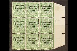 1922-23 THOM SAORSTAT RARITY  ½d Green, SG 52, Right Hand Marginal Block Of Nine, Showing At 15/12 ACCENT INSERTED TWICE - Other & Unclassified