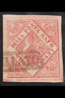 NAPLES  1859 - 61 20gr Carmine Rose, Type VII, POSTAL FORGERY, Sass F14, Very Fine Used. For More Images, Please Visit H - Unclassified