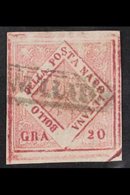 NAPLES  1859 - 61 20gr Carmine, Type VI, POSTAL FORGERY, Sass F13, Very Fine Used. Signed A. Diena. For More Images, Ple - Non Classés