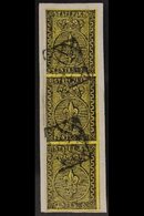 PARMA  1852 5c Black On Orange Yellow, Sass 1, Vertical Strip Of Three Stamps, Brushing Left Margins, Fine Used With Loz - Unclassified