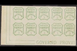 PARMA  FORGERIES. 1859 5c Green (as Sassone 13) Corner Block Of 10 On Gummed Paper Showing "Governo Provvi" Imprint. (10 - Unclassified