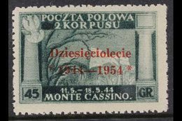 POLISH ARMY IN ITALY  EXILE GOVERNMENT IN LONDON 1954 45g dark Green Anniv Of Battle Of Monte Cassino VERMILION OVERPRIN - Unclassified