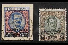 SCUTARI  1909-11 20pi On 5L Blue & Rose And 40pi On 10L Sage-green & Rose Overprints (Sassone 7/8, SG 148/49), Fine Cds  - Other & Unclassified