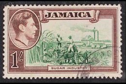 1938-52  1s Brown & Green "Sugar Industry", Variety "REPAIRED CHIMNEY", SG 130a, Good Used With Some Minor Imperfections - Jamaica (...-1961)