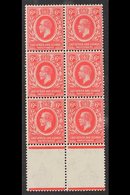 1921  (wmk Mult Script CA) 6c Carmine-red, SG 67, Marginal BLOCK OF SIX Never Hinged Mint. For More Images, Please Visit - Vide