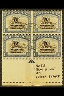 1941  70c On 1s Brown And Chalky Blue Block Of 4 With The "arrow" Guide Mark In Lower Selvage, The Bottom Pair Shows The - Vide