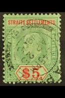 1906  $5 Green And Red On Green, Ed VII, SG 167, Very Fine Used. For More Images, Please Visit Http://www.sandafayre.com - Straits Settlements