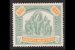 FEDERATED MALAY STATES  1928 $25 Green And Orange Elephants, Wmk Mult Script CA, SG 82, Mint With Lovely Fresh Appearanc - Other & Unclassified