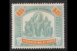 FEDERATED MALAY STATES  1900 $25 Green And Orange Elephants, Wmk Crown CC, SG 26, Mint With Heavy Hinge Remain And Small - Other & Unclassified