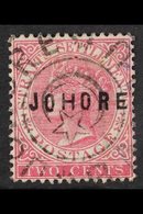 JOHORE  1884 2c Pale Rose Opt Type 3, SG 3, Very Fine Used. For More Images, Please Visit Http://www.sandafayre.com/item - Other & Unclassified