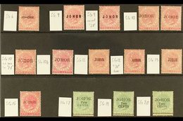 JOHORE  1884-1891 OVERPRINTS Mint Group On A Stock Card, All Identified By Cat Numbers, Includes 1884-86 2c SG 6 (thin), - Autres & Non Classés