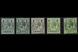 1914-21  1s, The Five Listed Shades, SG 81/81d, Fine Mint. (5) For More Images, Please Visit Http://www.sandafayre.com/i - Malta (...-1964)