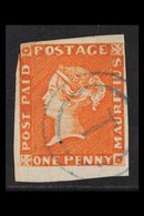 1848-59  1d Orange-vermilion Earliest Impression (position 2), SG 3, Very Finely Used Neat Blue " 1 " Cancellation, Larg - Maurice (...-1967)