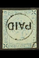 1859  2d Blue Imperf "Lapirot", Worn Impression, From Position 11 SG 39, Used With Close Margins And Neat "PAID" Cancel. - Mauritius (...-1967)