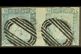 1859  2d Blue "Lapirot" Worn Impression, SG 39, Used HORIZONTAL PAIR From Positions 1 And 2, With 4 Small / Close Margin - Maurice (...-1967)