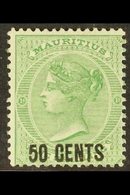 1878  50c On 1s Green, SG 90, Fine And Fresh Mint. For More Images, Please Visit Http://www.sandafayre.com/itemdetails.a - Maurice (...-1967)