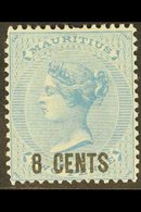 1878  8c On 2d Blue, Wmk CC, SG 85, Vf Mint. For More Images, Please Visit Http://www.sandafayre.com/itemdetails.aspx?s= - Maurice (...-1967)