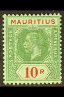 1913  10r Green And Red On Emerald, Olive Back, Geo V, SG 204b, Very Fine Mint. For More Images, Please Visit Http://www - Maurice (...-1967)