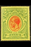 1914  5s Green & Red On Yellow, KGV, Wmk Mult. Crown CA, SG 48, Very Fine Mint. For More Images, Please Visit Http://www - Montserrat