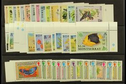 OFFICIALS  1985, 1992 & 1993 "OHMS" Overprints Complete Sets, SG O62/75, O94/105 & O106/20, Never Hinged Mint, Fresh. (4 - Montserrat