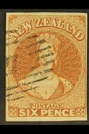 1857-63  6d Pale Brown No Wmk, SG 14, Very Fine Used With 4 Margins And Small Part Barred Oval Numeral Pmk. Very Pretty. - Andere & Zonder Classificatie