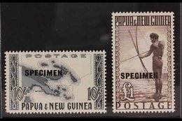 1952  10s Blue-black And £1 Deep Brown Overprinted "SPECIMEN", SG 14s/15s, Never Hinged Mint. (2 Stamps) For More Images - Papua New Guinea