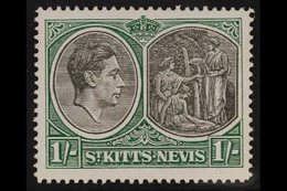 1938-50  1s Black & Green Ordinary Paper Perf 14 BREAK IN VALUE TABLET FRAME Variety, SG 75ba, Very Fine Mint, Very Fres - St.Kitts-et-Nevis ( 1983-...)