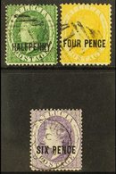 1882-84  (wmk CA, Perf 14) ½d Green, 4d Yellow And 6d Violet (SG 25, 27 & 28), Fine Used. (3 Stamps) For More Images, Pl - Ste Lucie (...-1978)