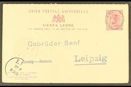 1896  (Feb) 1d + 1d Reply Card To Senf In Germany, Tied Freetown Cds, Red Liverpool Br. Packet Cds And Arrival Mark At L - Sierra Leone (...-1960)