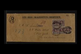 1905 OHMS COVER  (Sept) Registered Cover To New York With OHM Obliterated By The Horizontal Bars, Bearing 1½d Chalky Pap - Sierra Leone (...-1960)
