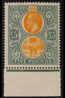 1912 - 21  £5 Orange And Green, Geo V With Elephant And Palm, SG 130, Marginal Mint. Some Light Gum Toning But Beautiful - Sierra Leone (...-1960)